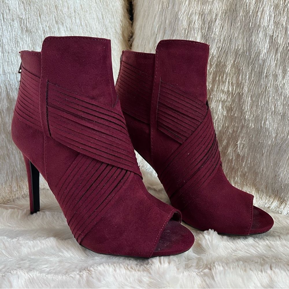 Charming Charlie Burgundy Open-Toe Booties